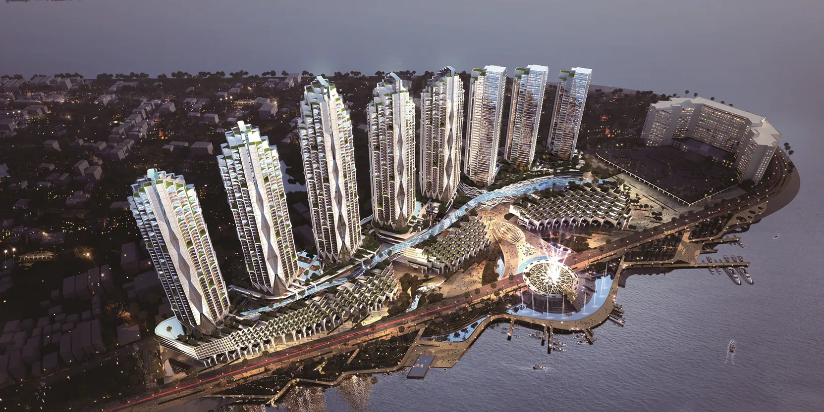 Sokha Chaktomuk Paradise towers lit at night